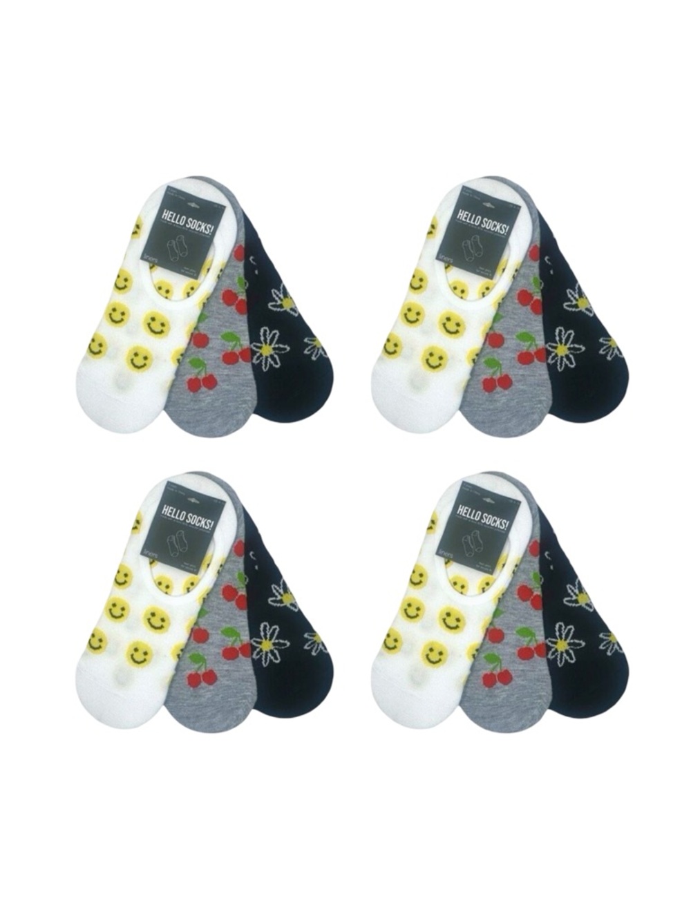 Hello Socks! 90’s Icon 3-Pack No-Show Liner Socks  - Four Sets - 12 Pairs - OS